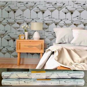 SPOONFLOWER (2)PEEL & STICK WALLPAPER “SHAKEN NOT STIRRED” GRAYSCALE 24”X12’~NEW